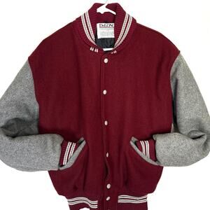 Vintage 90s DeLong Varsity Letterman Jacket M Medium Wool Blend Maroon Gray